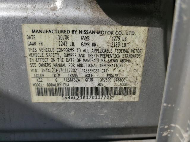 Photo 10 from auction – 2007 NISSAN ALTIMA 2.5 with VIN 1N4AL21E17C117702