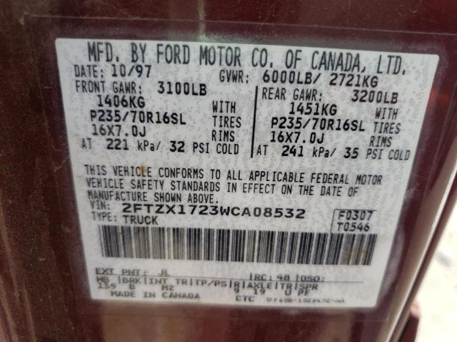 Photo 10 from auction – 1998 FORD F150 with VIN 2FTZX1723WCA08532