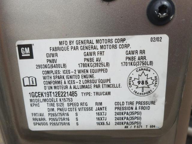 Photo 10 from auction – 2002 CHEVROLET SILVERADO with VIN 1GCEK19T12E221485