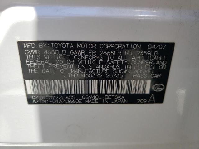 Photo 10 from auction – 2007 LEXUS ES 350 with VIN JTHBJ46G372125735