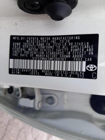 Photo 10 from auction – 2021 TOYOTA COROLLA LE with VIN 5YFEPMAE5MP200161