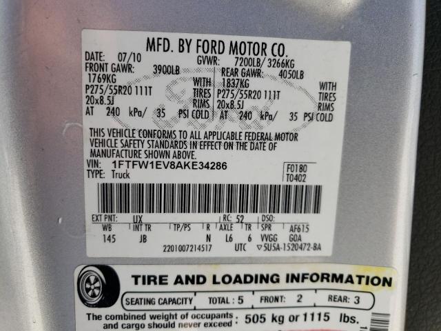 Photo 10 from auction – 2010 FORD F150 SUPER with VIN 1FTFW1EV8AKE34286