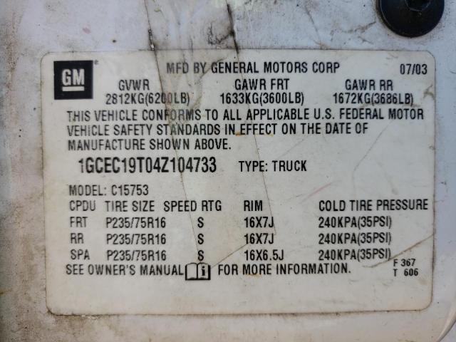 Photo 10 from auction – 2004 CHEVROLET SILVERADO with VIN 1GCEC19T04Z104733