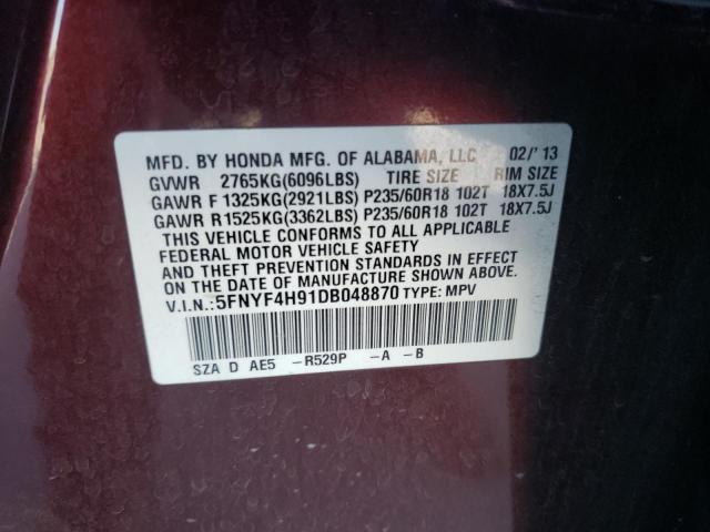 Photo 10 from auction – 2013 HONDA PILOT TOUR with VIN 5FNYF4H91DB048870