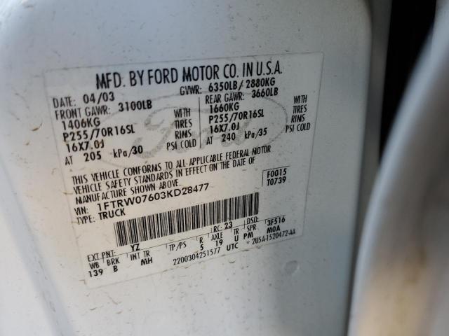 Photo 10 from auction – 2003 FORD F150 SUPER with VIN 1FTRW07603KD28477