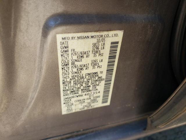 Photo 10 from auction – 2006 NISSAN FRONTIER C with VIN 1N6AD07W96C407354