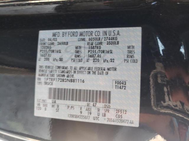 Photo 10 from auction – 2003 FORD F150 with VIN 1FTRF17283NB81116
