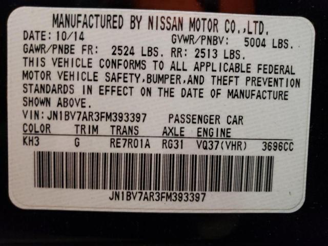Photo 10 from auction – 2015 INFINITI Q50 BASE with VIN JN1BV7AR3FM393397