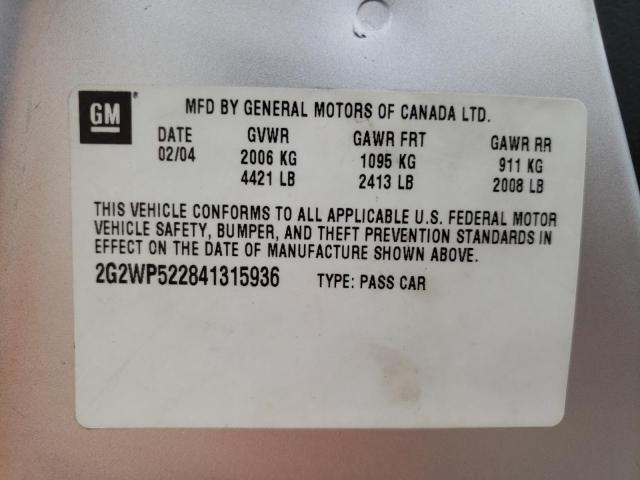 Photo 10 from auction – 2004 PONTIAC GRAND PRIX with VIN 2G2WP522841315936