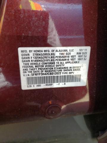 Photo 10 from auction – 2012 HONDA PILOT EX with VIN 5FNYF3H42CB012022