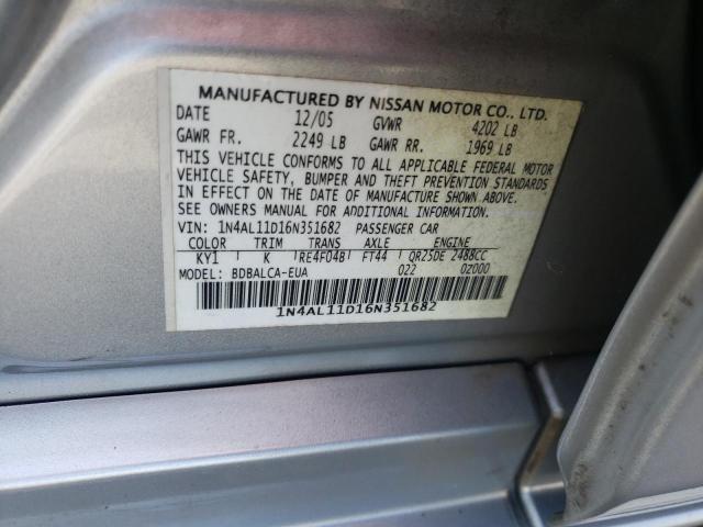 Photo 10 from auction – 2006 NISSAN ALTIMA S with VIN 1N4AL11D16N351682