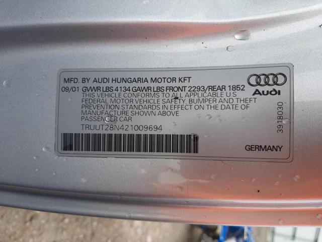 Photo 10 from auction – 2002 AUDI TT QUATTRO with VIN TRUUT28N421009694