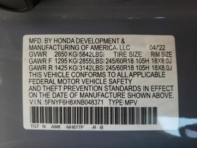 Photo 10 from auction – 2022 HONDA PILOT TRAI with VIN 5FNYF6H8XNB048371