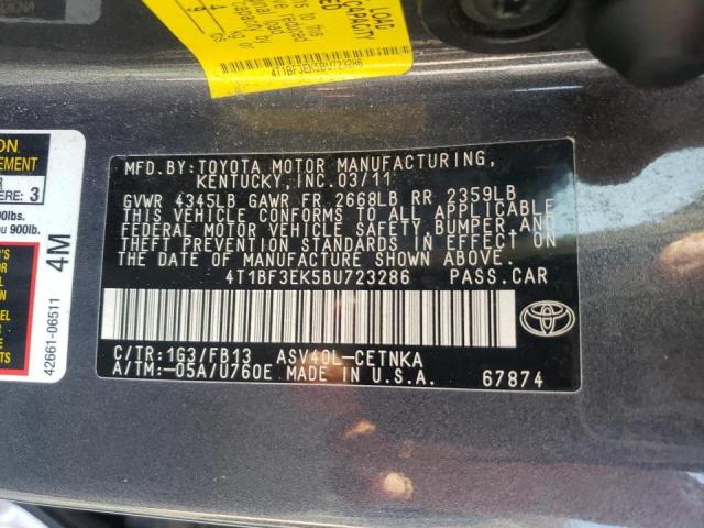 Photo 10 from auction – 2011 TOYOTA CAMRY BASE with VIN 4T1BF3EK5BU723286