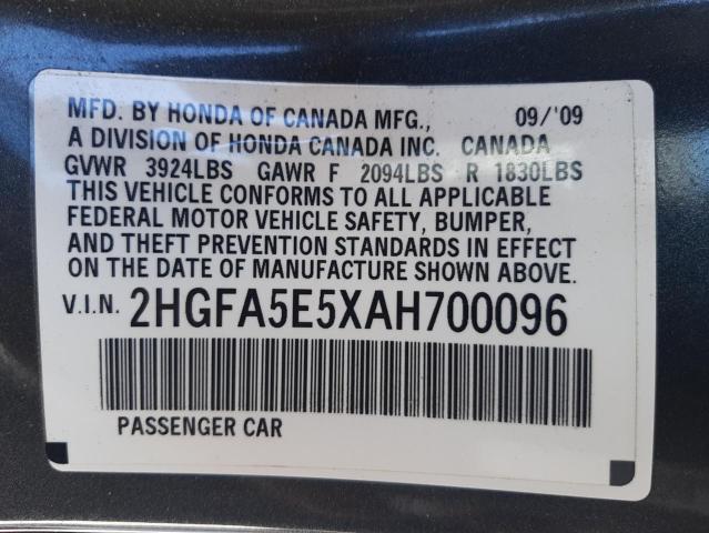 Photo 10 from auction – 2010 HONDA CIVIC SI with VIN 2HGFA5E5XAH700096