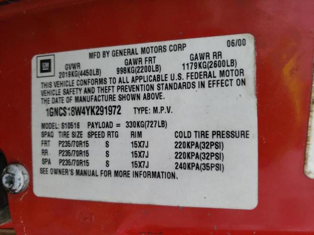 Photo 10 from auction – 2000 CHEVROLET BLAZER with VIN 1GNCS18W4YK291972