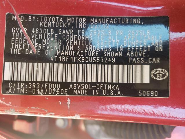 Photo 10 from auction – 2012 TOYOTA CAMRY BASE with VIN 4T1BF1FK8CU553249