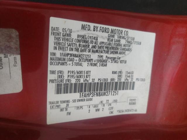 Photo 10 from auction – 2010 FORD FOCUS SE with VIN 1FAHP3FN8AW271251