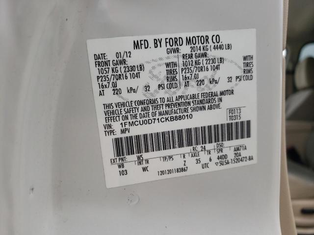 Photo 10 from auction – 2012 FORD ESCAPE XLT with VIN 1FMCU0D71CKB88010