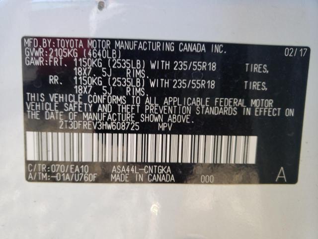 Photo 10 from auction – 2017 TOYOTA RAV4 LIMIT with VIN 2T3DFREV3HW608725