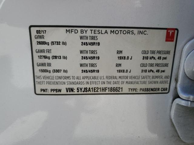 Photo 10 from auction – 2017 TESLA MODEL S with VIN 5YJSA1E21HF186621