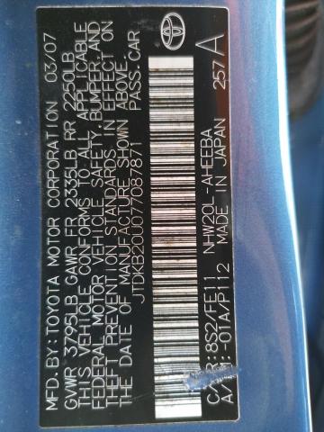 Photo 10 from auction – 2007 TOYOTA PRIUS with VIN JTDKB20U077087871