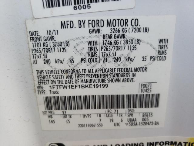 Photo 10 from auction – 2011 FORD F150 SUPER with VIN 1FTFW1EF1BKE19199
