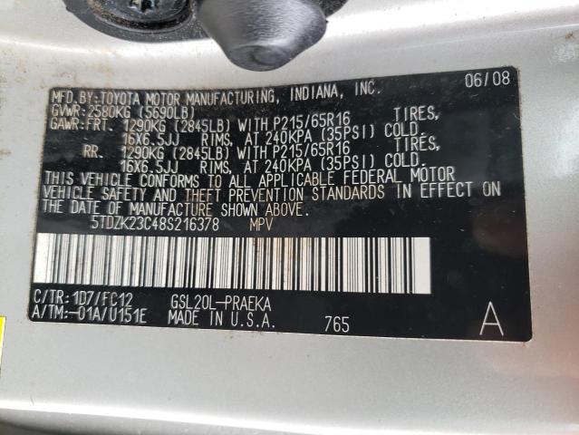 Photo 10 from auction – 2008 TOYOTA SIENNA CE with VIN 5TDZK23C48S216378