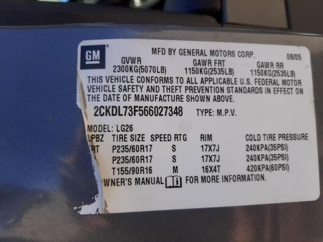 Photo 10 from auction – 2006 PONTIAC TORRENT with VIN 2CKDL73F566027348