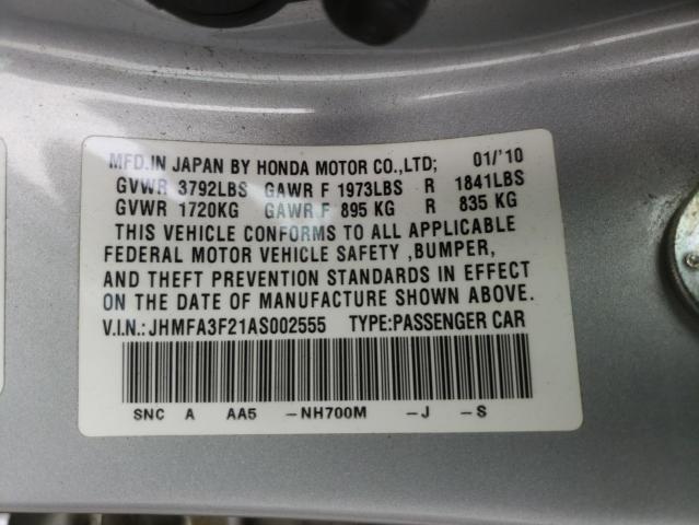 Photo 10 from auction – 2010 HONDA CIVIC HYBR with VIN JHMFA3F21AS002555