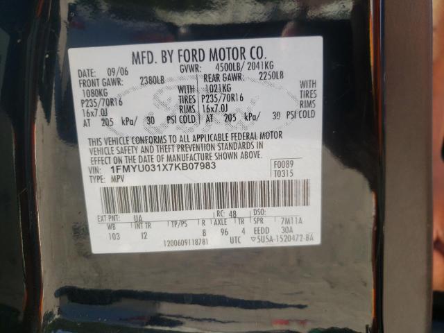 Photo 10 from auction – 2007 FORD ESCAPE XLT with VIN 1FMYU031X7KB07983