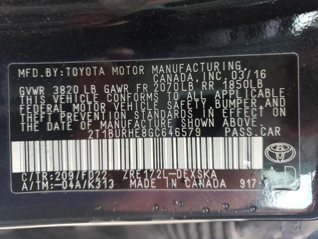 Photo 10 from auction – 2016 TOYOTA COROLLA L with VIN 2T1BURHE8GC646579