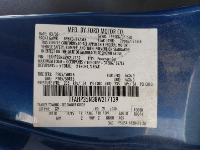 Photo 10 from auction – 2008 FORD FOCUS SE with VIN 1FAHP35N38W217139