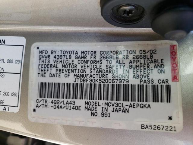 Photo 10 from auction – 2002 TOYOTA CAMRY LE with VIN JTDBF30K520067979