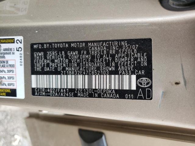 Photo 10 from auction – 2007 TOYOTA COROLLA CE with VIN 2T1BR32E47C852103