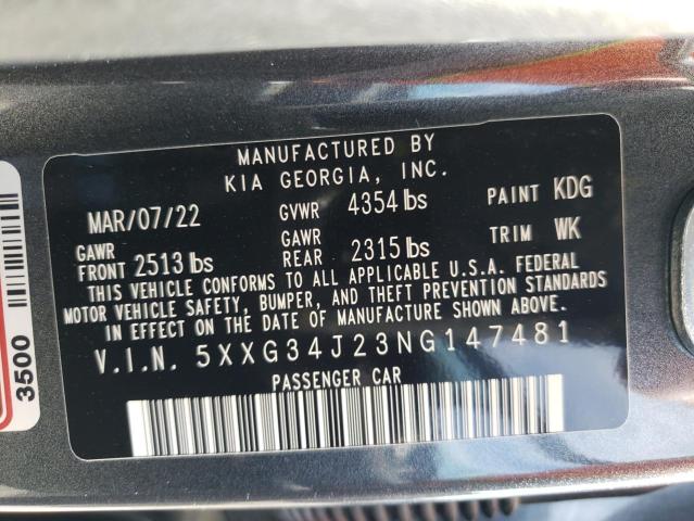 Photo 10 from auction – 2022 KIA K5 EX with VIN 5XXG34J23NG147481
