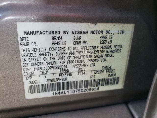 Photo 10 from auction – 2005 NISSAN ALTIMA S with VIN 1N4AL11D75C208634