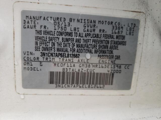 Photo 10 from auction – 2014 NISSAN VERSA S with VIN 3N1CN7AP6EL812662