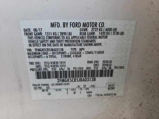 Photo 10 from auction – 2018 FORD FLEX SEL with VIN 2FMGK5C85JBA03138