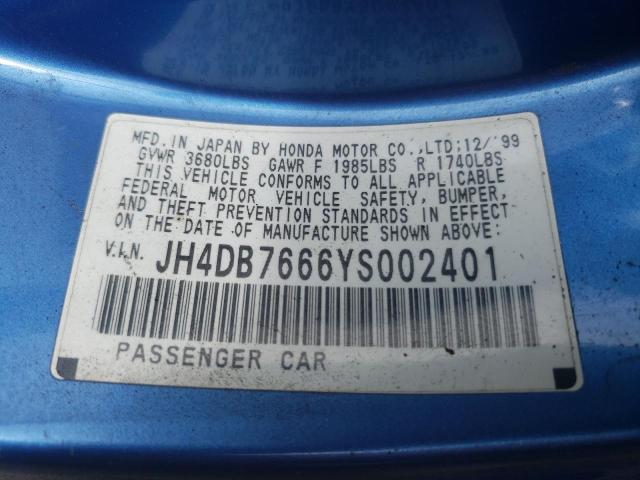 Photo 10 from auction – 2000 ACURA INTEGRA GS with VIN JH4DB7666YS002401