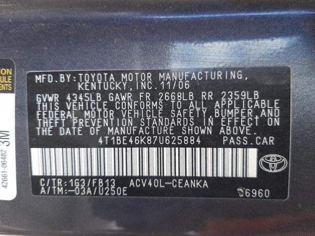 Photo 10 from auction – 2007 TOYOTA CAMRY CE with VIN 4T1BE46K87U625884