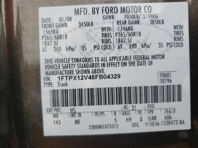 Photo 10 from auction – 2008 FORD F150 with VIN 1FTPX12V48FB04329