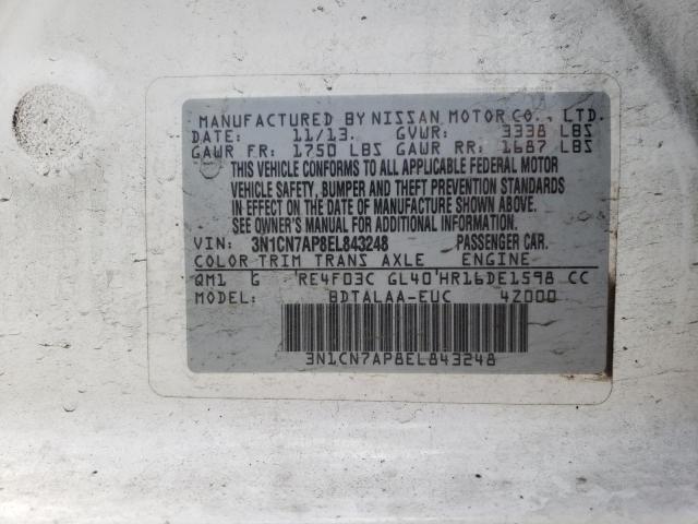 Photo 10 from auction – 2014 NISSAN VERSA S with VIN 3N1CN7AP8EL843248