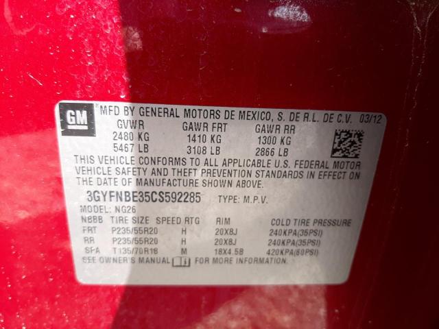 Photo 10 from auction – 2012 CADILLAC SRX PERFOR with VIN 3GYFNBE35CS592285