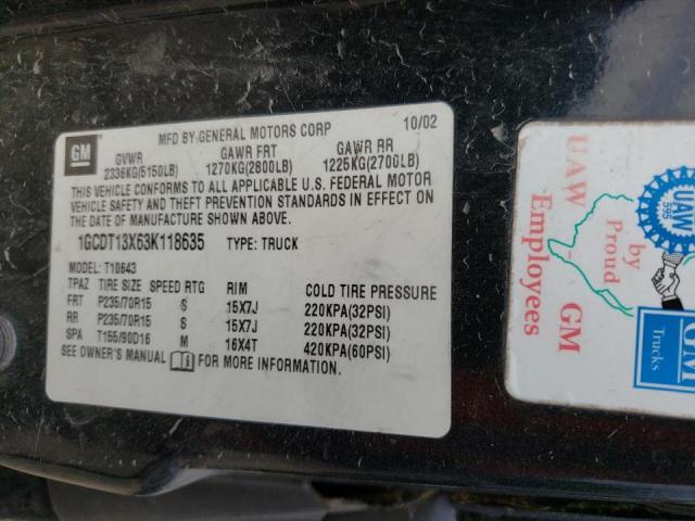 Photo 10 from auction – 2003 CHEVROLET S10 PU with VIN 1GCDT13X63K118635