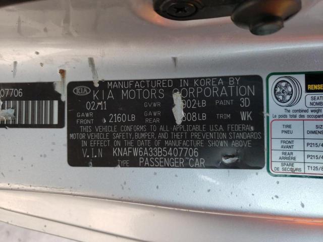 Photo 10 from auction – 2011 KIA FORTE SX with VIN KNAFW6A33B5407706