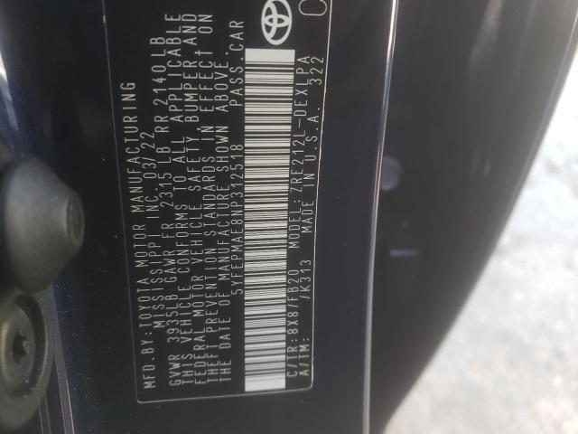 Photo 10 from auction – 2022 TOYOTA COROLLA LE with VIN 5YFEPMAE8NP312518