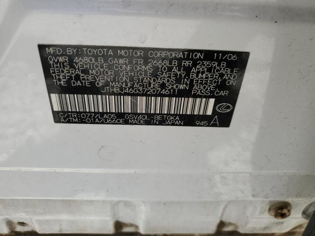 Photo 10 from auction – 2007 LEXUS ES 350 with VIN JTHBJ46G372074611