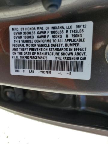 Photo 10 from auction – 2012 HONDA CIVIC LX with VIN 19XFB2F58CE365976