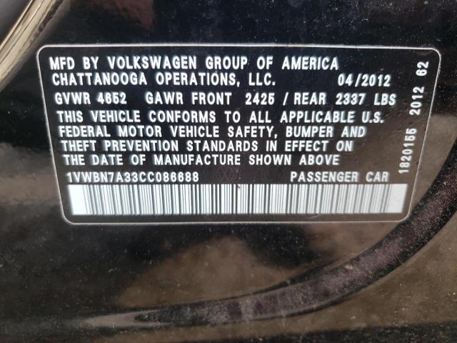 Photo 10 from auction – 2012 VOLKSWAGEN PASSAT SE with VIN 1VWBN7A33CC086688